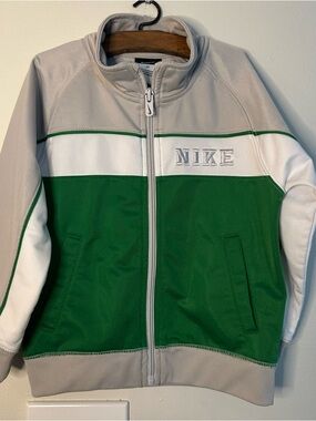 Nike 3T Green Colorblock Embroidered Full Zip Track Jacket Y2K Casual Sweatshirt